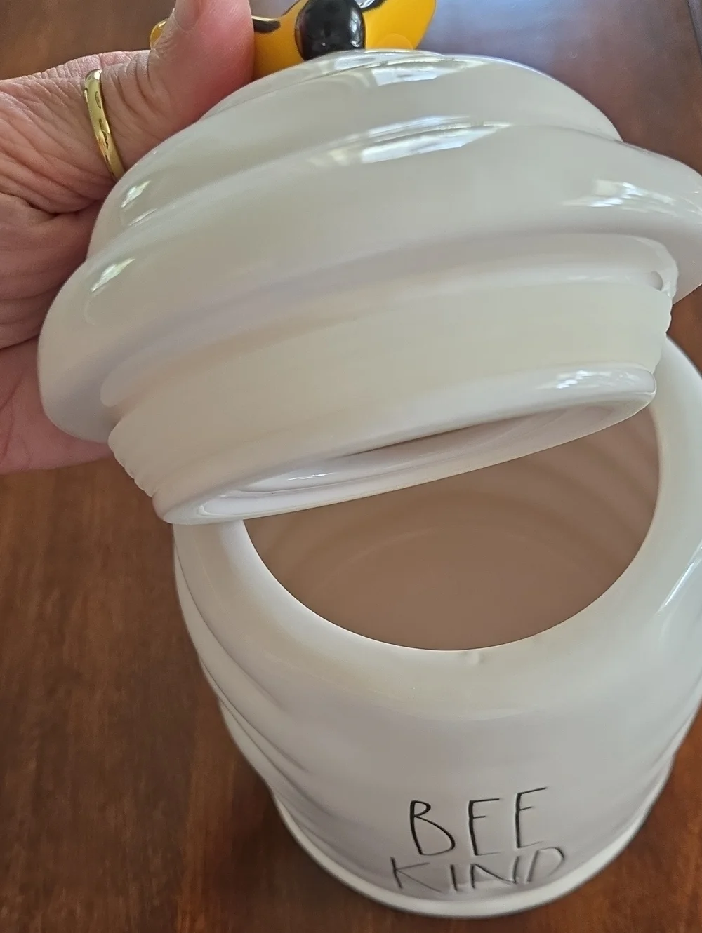 Rae Dunn White Bee Kind Ceramic Jar with Gold Bee Lid Accent